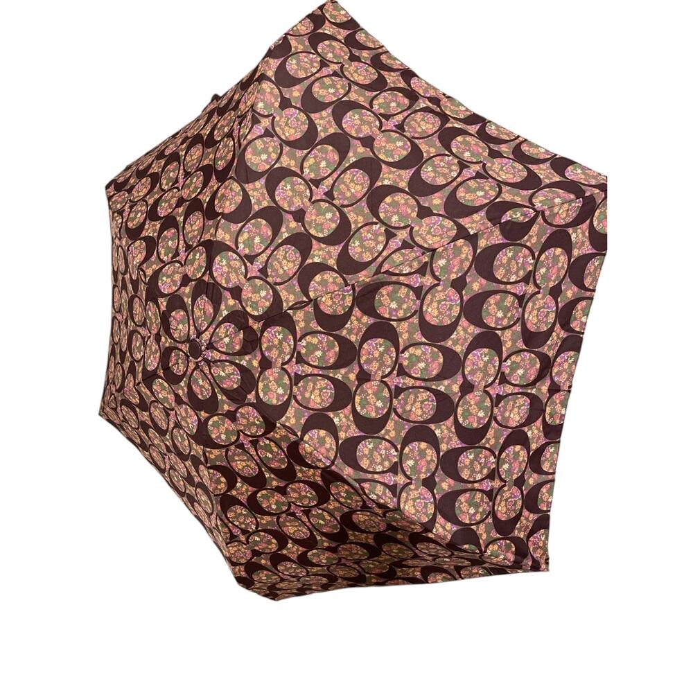 COACH FULL-SIZE UMBRELLA POSEY CLUSTER SILVER BRIGHT MULTI COLOR - Picture 2 of 2